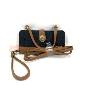 Stone Mountain Embossed Leather Crazy Paisley Credit Card Wallet Black/Tan $79